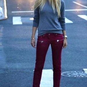 Maroon burgundy pants skinny zippers